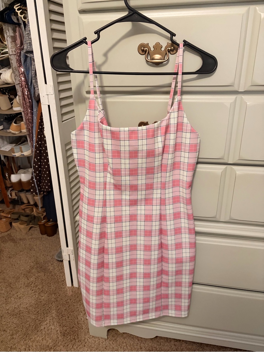Papaya Pink and White Plaid Mini Slip Dress